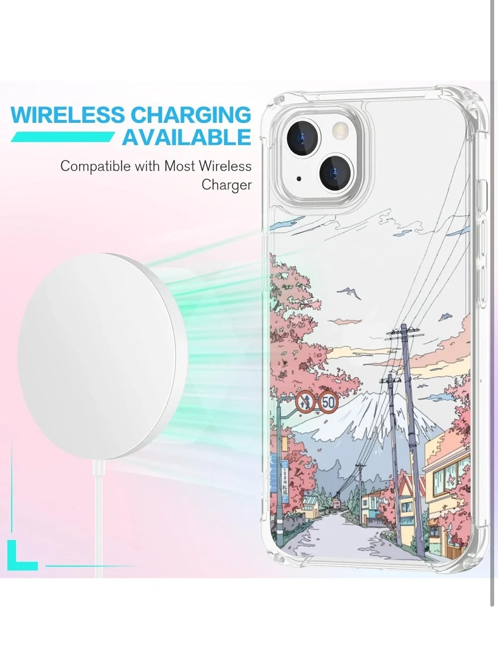TRADAY Anime Phone Case for iPhone 13 Mini Clear Cherry Blossom Street